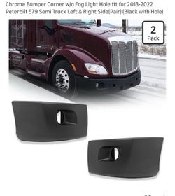 Chrome Bumper Corner w/o Fog Light Hole fit for 2013-2022 Peterbilt 579 Semi Truck Left & Right Side(Pair) (Black with Hole)