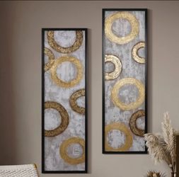 Abstract Gold Circle Wall Art Panels Set of 2