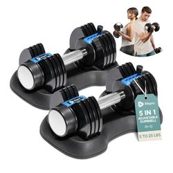 NEW! Set of 2 adjustable dumbbells - Each adjusts from 5lbs to 25lbs (total max weight is 50lbs)