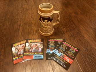 Four Passes to Old World German Oktoberfest and Beer Stein 🍺🇩🇪🍻