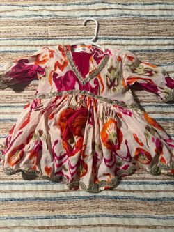 Girls Boho Floral Dress with Silver Trim
