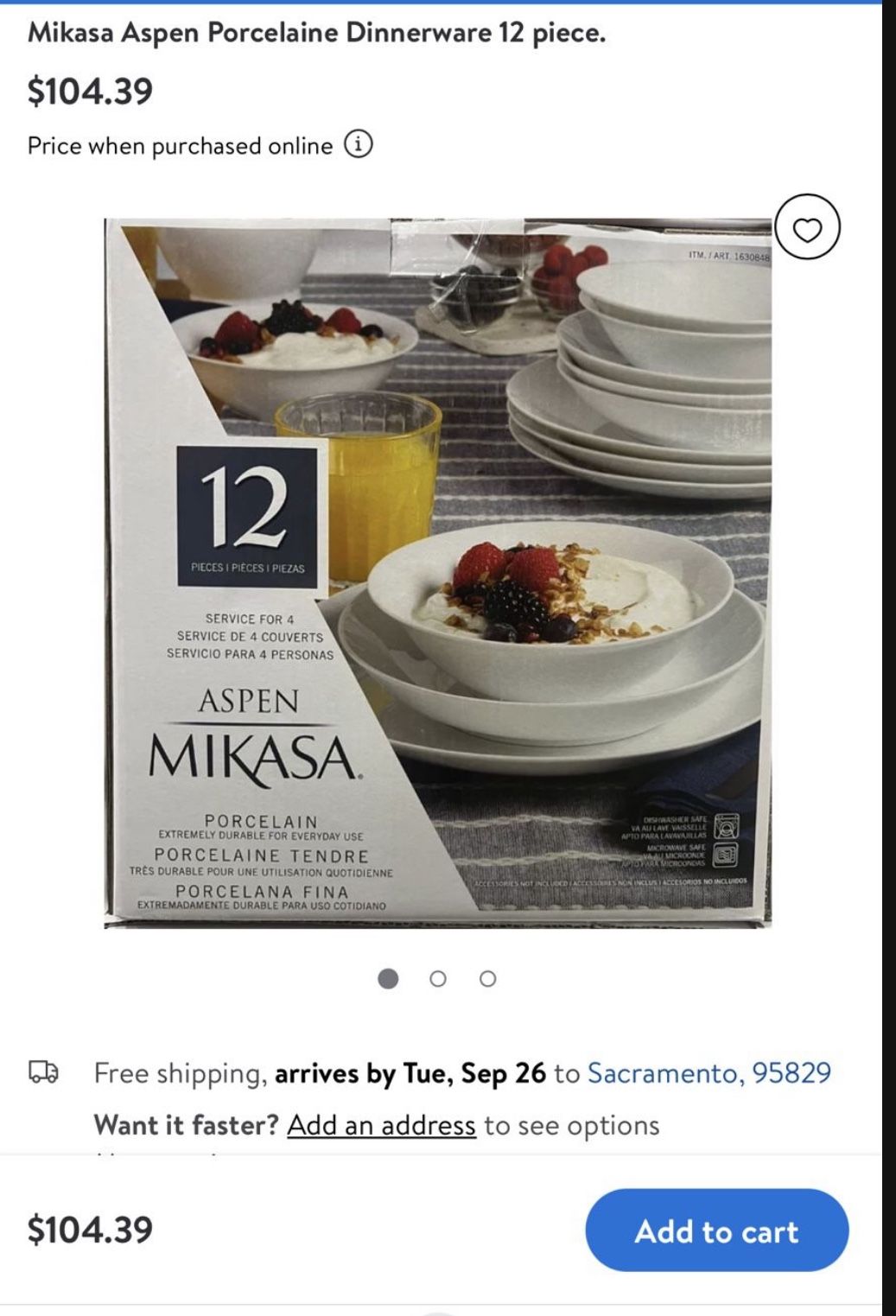 Mikasa Aspen Porcelain Dinnerware 12 Pieces