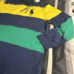 Polo Ralph Lauren Men's Big Pony Long Sleeve Hooded Shirt Multi Colored (XXL)