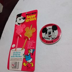 Vintage Mickey Mouse Happy Straws New,  And 3" Used Mickey Mouse Club Pin Both For 