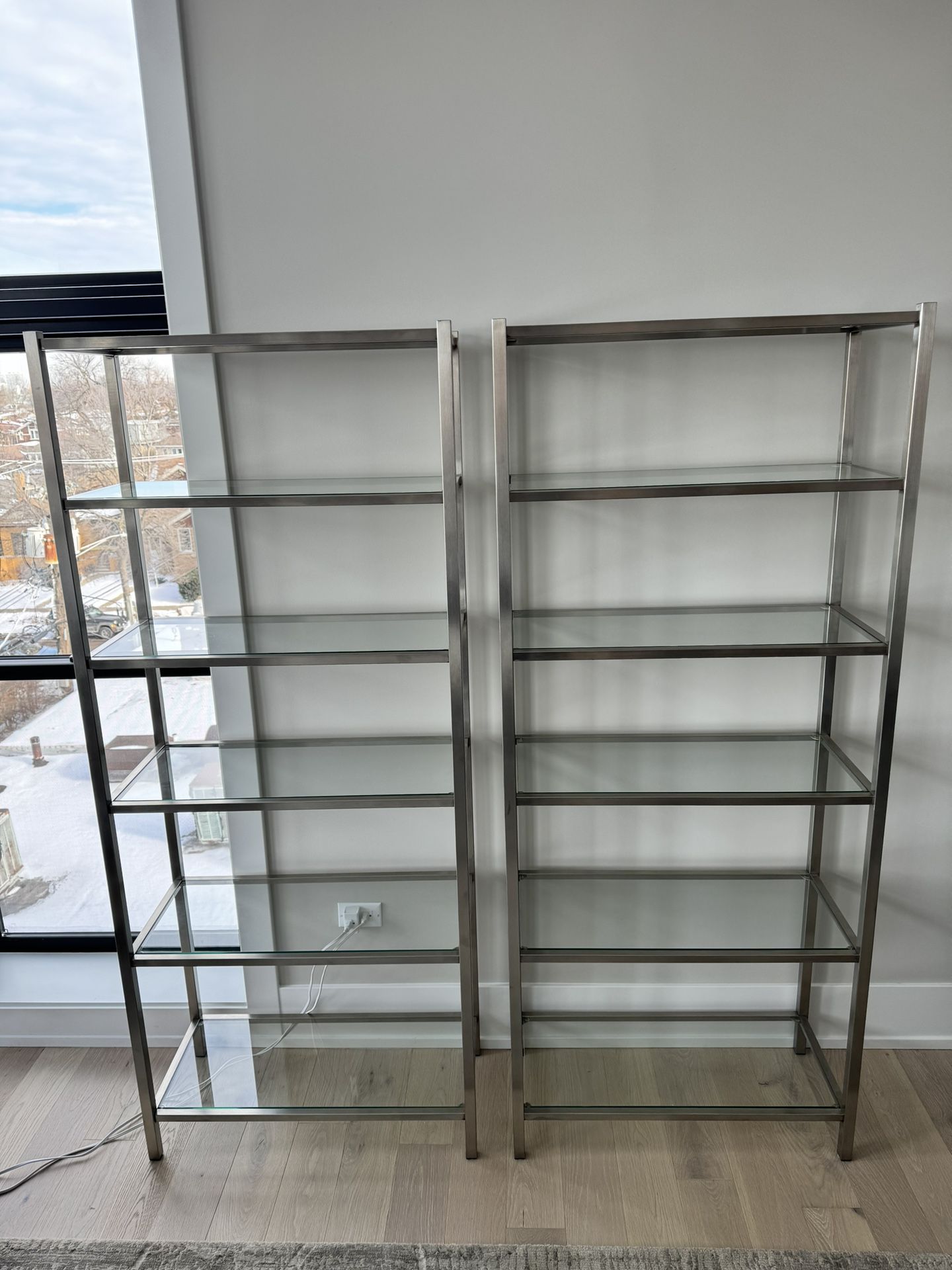 Room & Board Glass And Stainless Steel Shelving Units