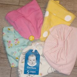 5 Pack Baby Caps New By Gerber 0-6months Size