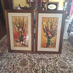 PAIR of LARGE framed Nancy Tilles "Gladiolus" Floral Art Prints