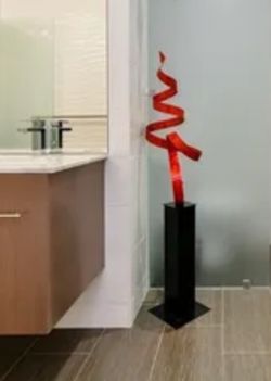 Sculpture Metal Design Modern Tall Red Shiny Art Piece