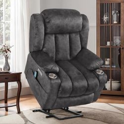 Dark Gray Oversized Power Lift Recliner with Massage & Heat – Modern Comfort Support Chair