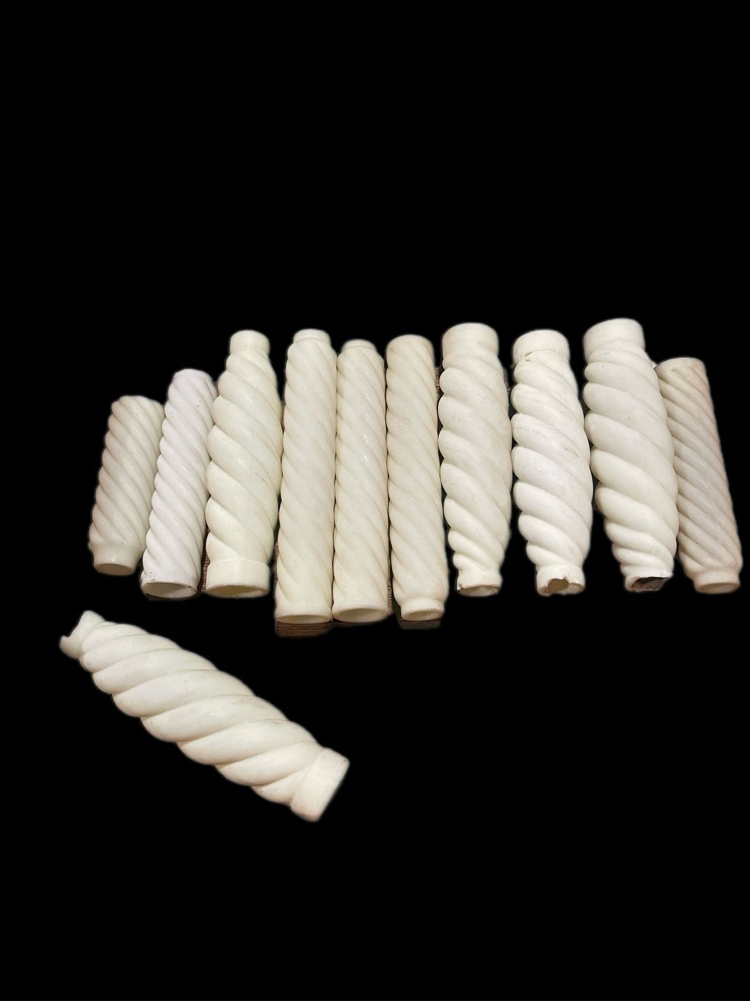 11 Antique White Milk Glass Gaslight Spiral Candles in Mario Palomino Cigar Box