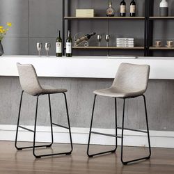 Modern Faux Leather Counter Height Chairs with Metal Frame (Set of 2)