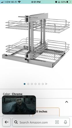 Rev-a-Shelf 18-Inch Blind Left and Right Corner Floor Mount 4 Shelf 150 Pound Max Ball Bearing Slide Out Kitchen Cabinet Organizer, Chrome