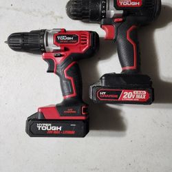 Two Hyper Tough drills w/ two 20v batteries