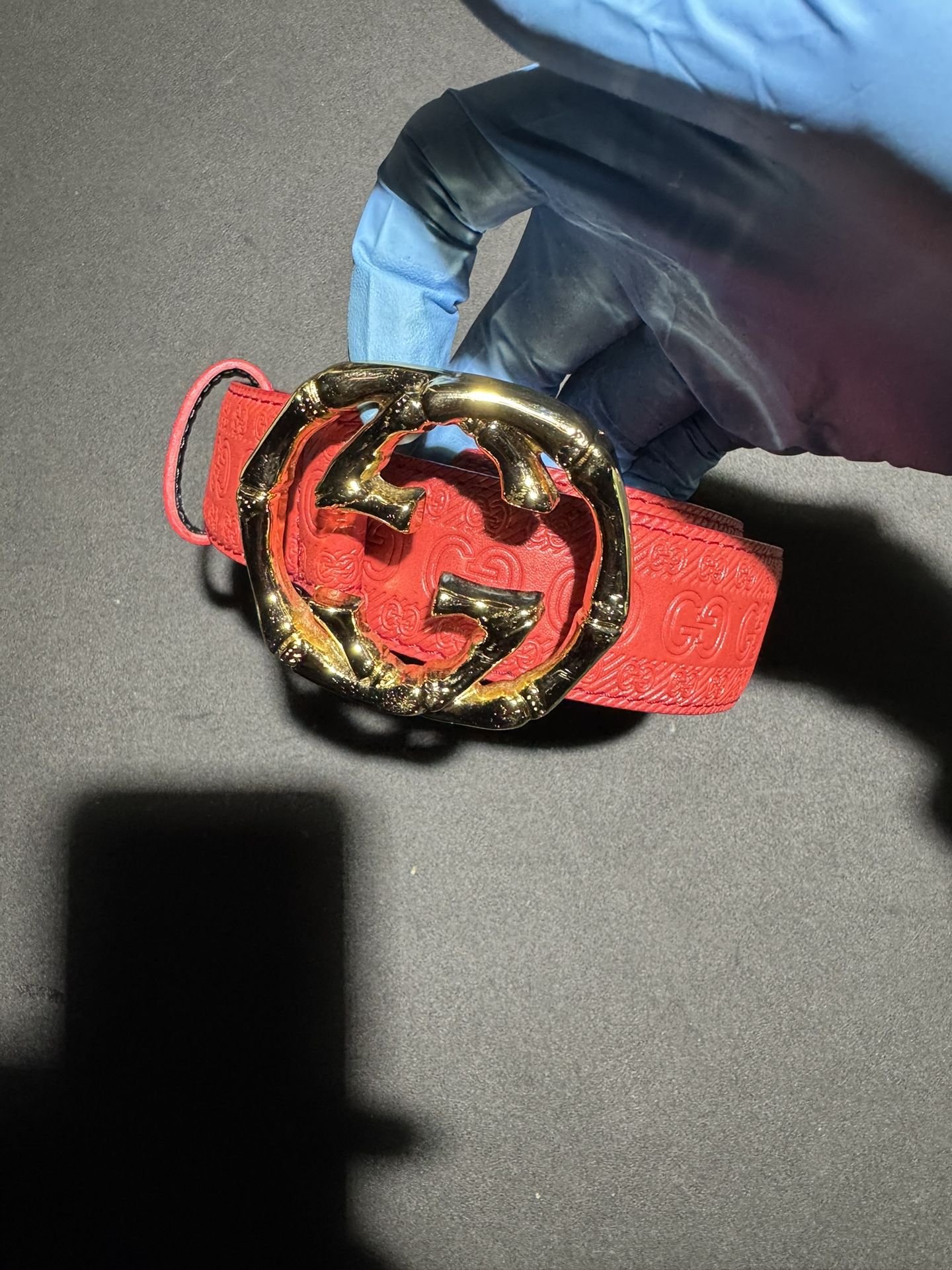 PRE OWNED GUCCI GG BONE BUCKLE LEATHER BELT
