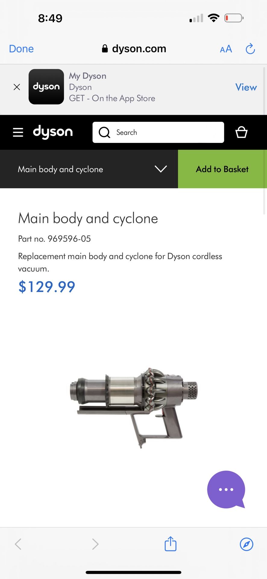 Dyson Replacement Main Body And Cyclone For Cordless Vacuum