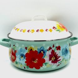 Pioneer Woman Breezy Blossoms Floral 4 Qt Dutch Oven & Lid Enamel on Steel, NEW