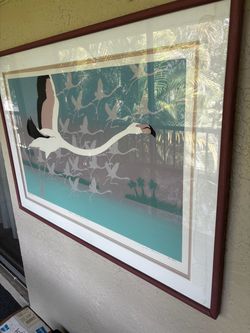 Flamingo painting and frame