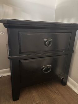 Black Wood 2-Drawer Nightstand