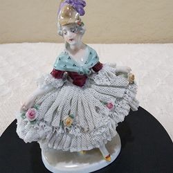 Antique Karl Ens windmill mark Dresden lace figurine early 1900