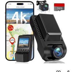 Dash Cam Front and Rear, 4K Ultra HD+1080P Dash Camera for Cars, Built-in Wi-Fi GPS, Included 32GB Card, 2.0'' IPS Screen Mini Car Camera, App, Night 