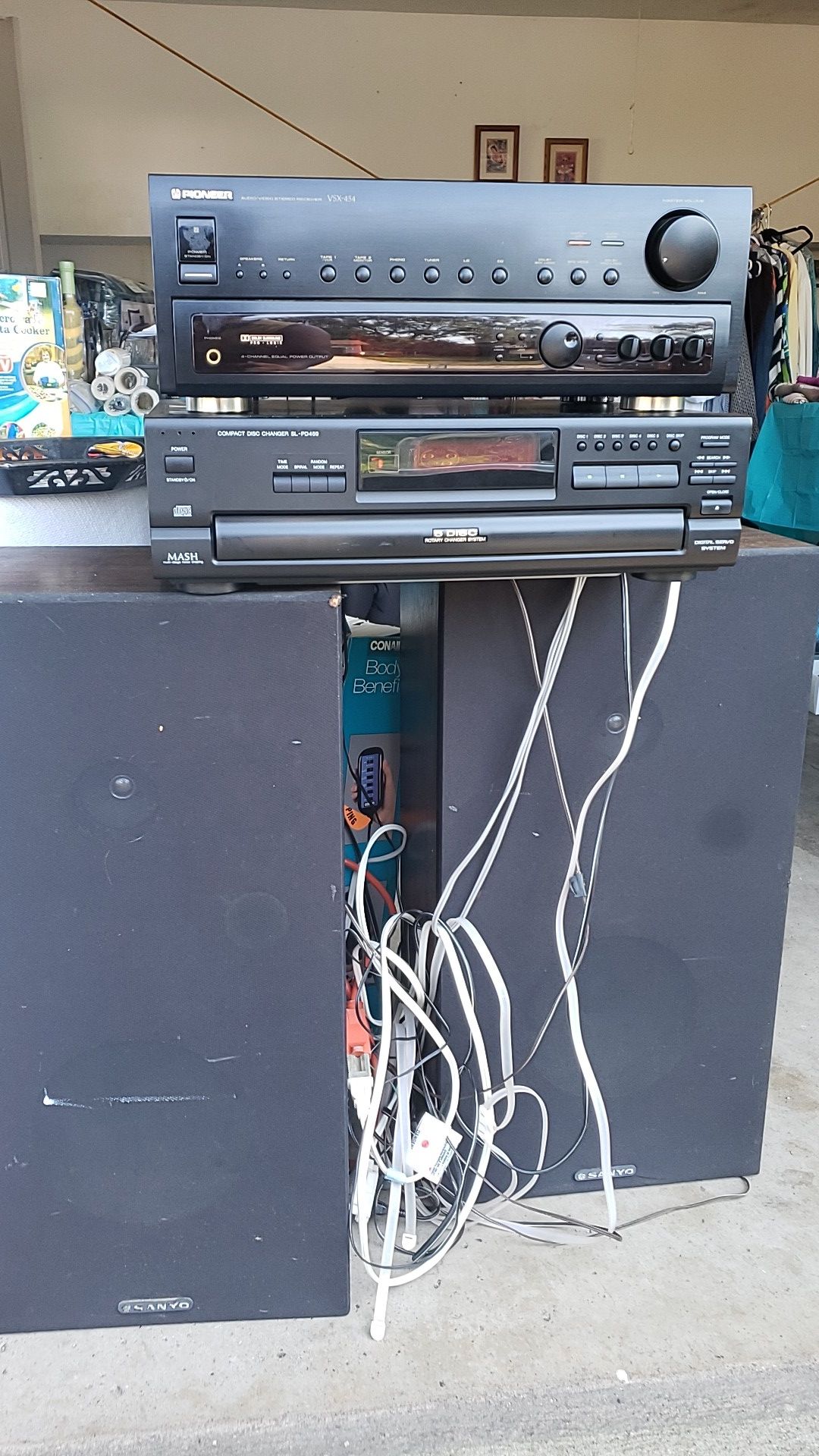 Pioneer receiver and Panasonic 5 disc cd changer and sanyo speakers