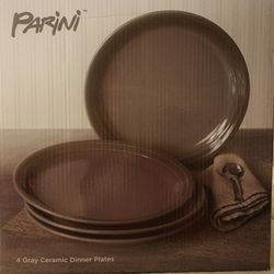4 pc Gray Ceramic Dinner Plates