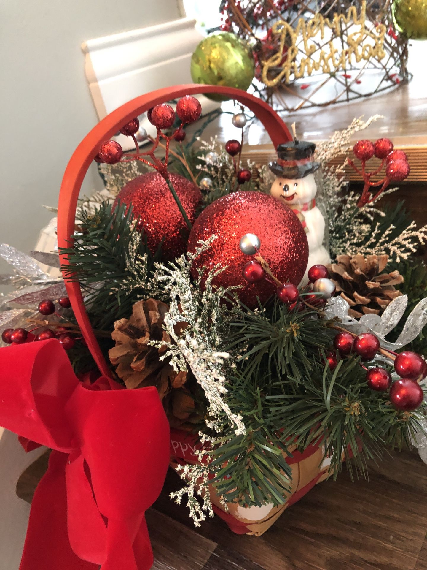 Christmas 2020 home decoration basket with ornaments