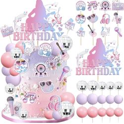 Taylor Swift Disco Ball Cake Toppers, Music Cake Toppers Pink Girl Birthday Cake Topper and Disco cake topper for Music Birthday Party Decorations 