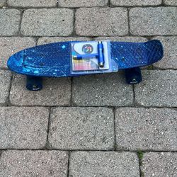 Skatro blue skateboard mini board brand new with skate key blue