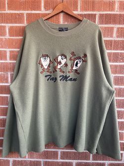 Vintage 1995 Warner Bros Taz Man Embroidered Fleece Sweatshirt