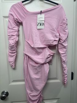 Zara Special Edition Pink Ruched Midi Dress