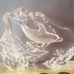 Swimming Dolphins in Vintage Cut Glass or Lead Crysta