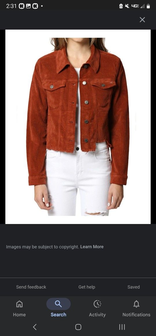 Hidden Women's Jackets & Coats Hidden Women’s Cropped Corduroy Jean Jacket Frayed Hem Size Medium