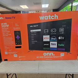 ONN 75 INCH UHD ROKU TVS IN STOCK BLUETOOTH AIR PLAY W/WARRANTY - PAYMENT OPTIONS