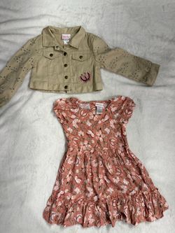 Little Lass Floral Print Dress & Denim Eyelet Jacket - size 4