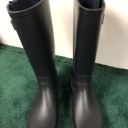 Gabriella Rocha Women’s Rain Boots Black Zipper Low Heel Buckle Knee High Size 9