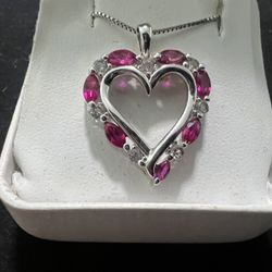 BEAUTIFUL HEART NECKLACE! REAL RUBIES/DIAMONDS