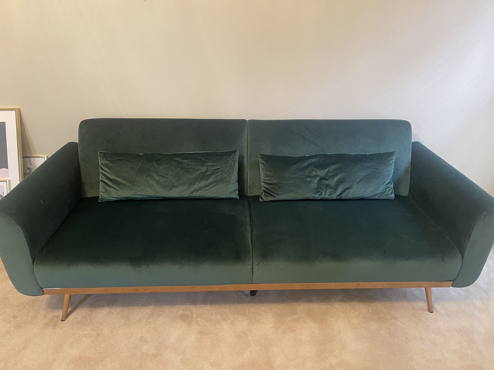 Mid century Green Velvet Sofa 