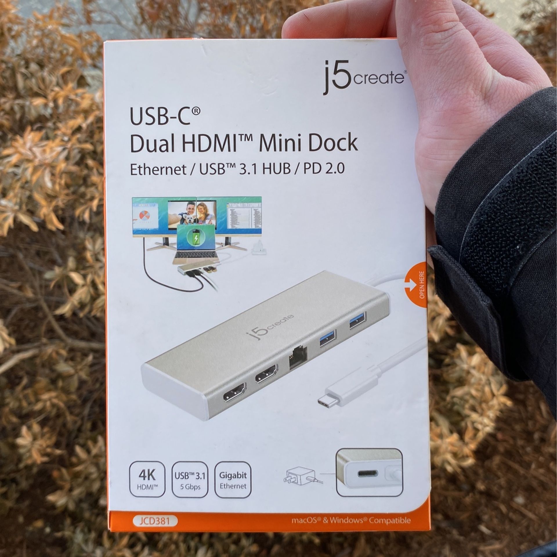J5create USB-C Dual HDMI Mini Dock Ethernet/USB 3.1 HUB/ PD 2.0