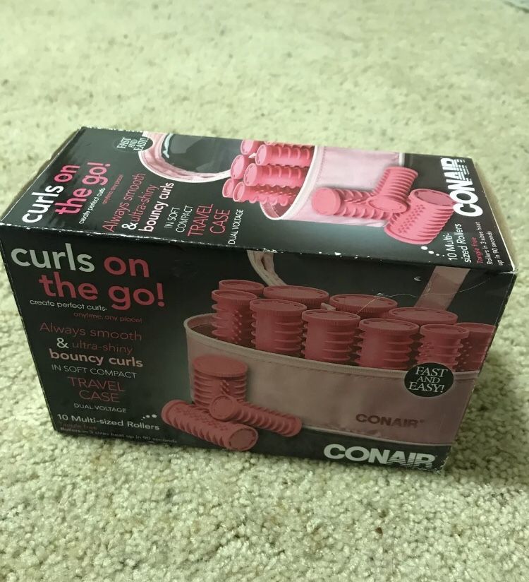 Conair CURLS ON THE GO Instant Heat 10 Hot Roller Set HS10 Pink Travel Case