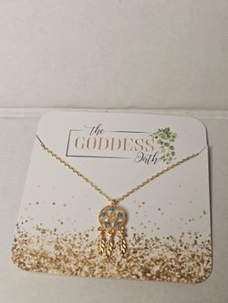 NWT Pendant Necklace in Gold with Blue Accents Handmade In Korea 18k Gold Dipped