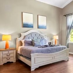 King Bed Frame Tufted Headboard Mattress included 2 Nightstands