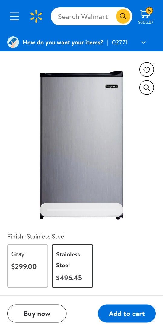 Magic Chef 3.5 cubic foot Compact Refrigerator
& FREEZER (STAINLESS STEEL)