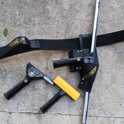 Window Cleaning Belt with Two Squeegees and a Window Scraper.