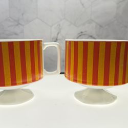 Set of (2) Rare Vintage Holt Howard or Nasco 1960s-1970s Footed Coffee Mugs yellow/Orange Stripes. Great Condition.