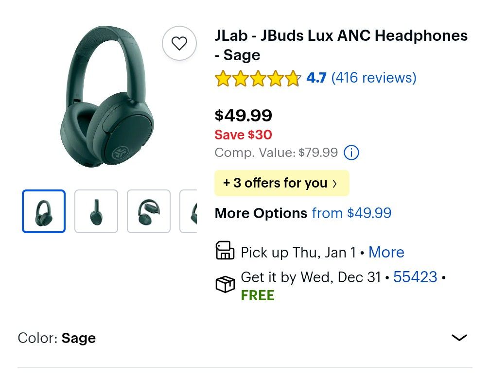 JLab - JBuds Lux ANC Headphones - Sage