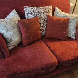 Red Velvety Loveseat Couch