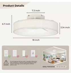 18 in. Smart Indoor LED All White Low Profile Caged Flush Mount Fandelier Ceiling Fan with Remote for Bedroom Baby Room