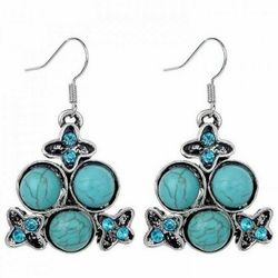 Tribal Tibetan Sterling Silver Turquoise Rhinestone Sea Crab Flower Earring