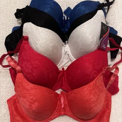 NEW- Size 36B- Set of 5 Womens Bras- Coral, Red, White, Black, Blue